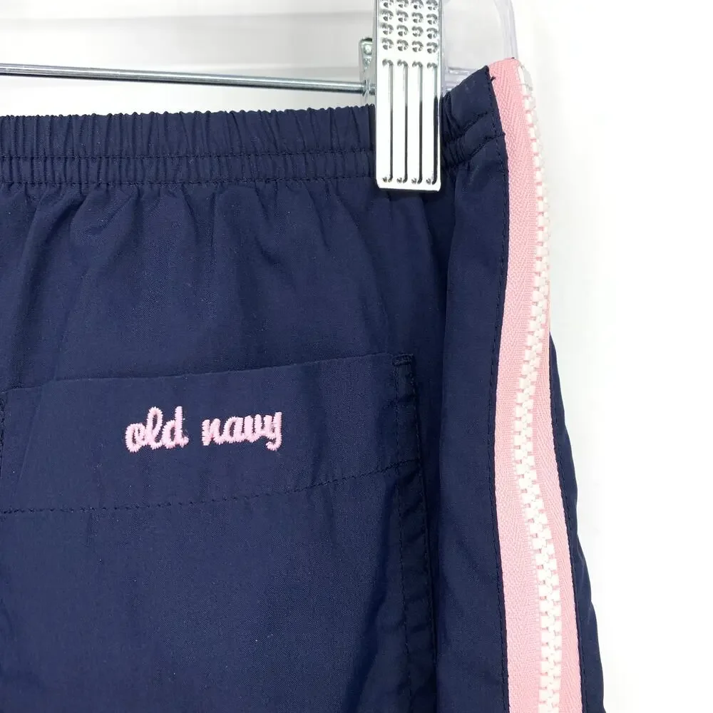 VTG Y2K Old Navy Girls Maxi Skirt Sz 16 Navy Blue Pink Racing Stripe Zip Detail